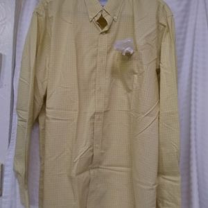 LL Bean Men's Plaid Cotton Shirt Long Sleeve Wrinkle Resistant Yellow Sz XL/54.